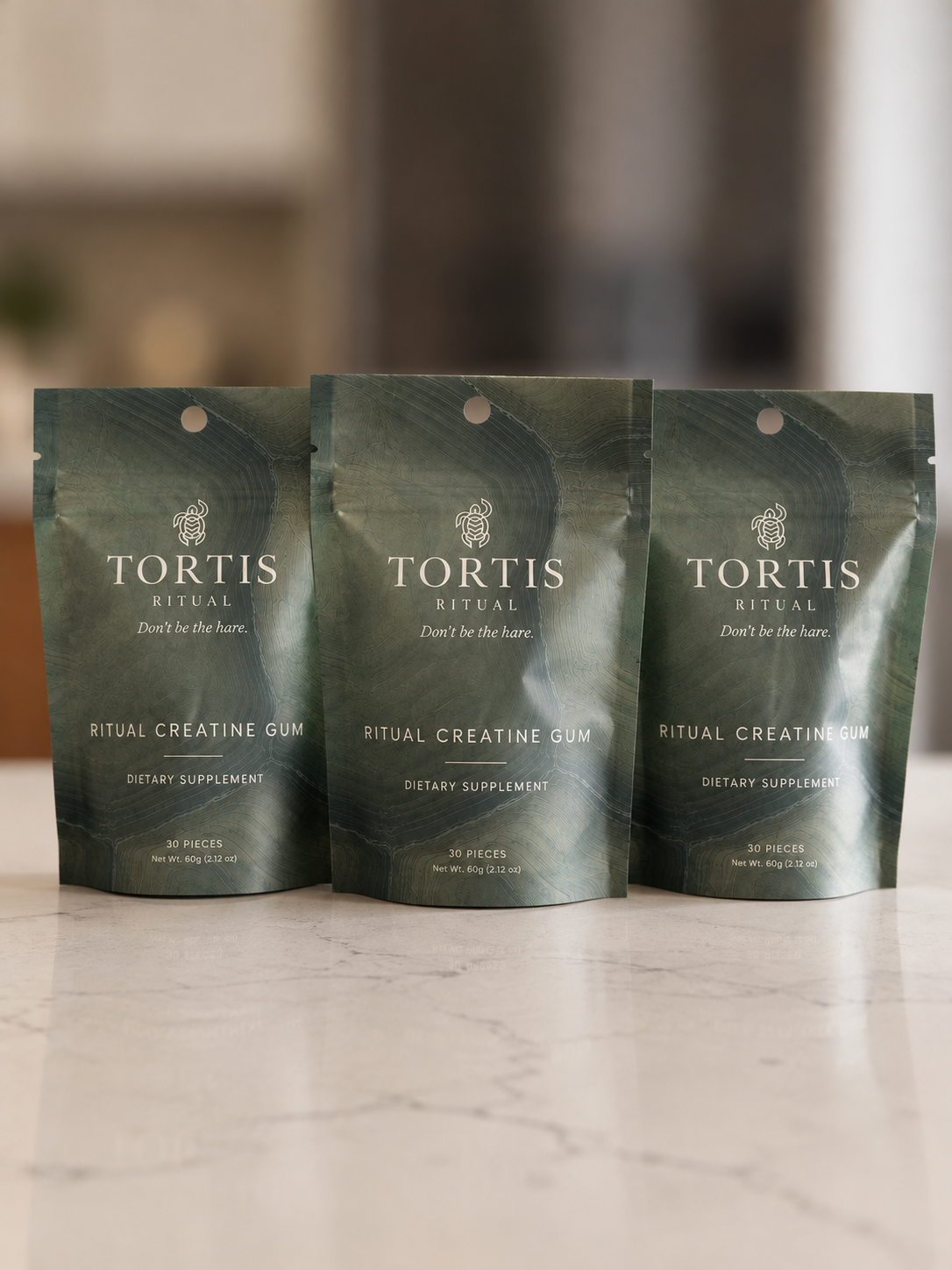 Three TORTIS Ritual creatine gum pouches